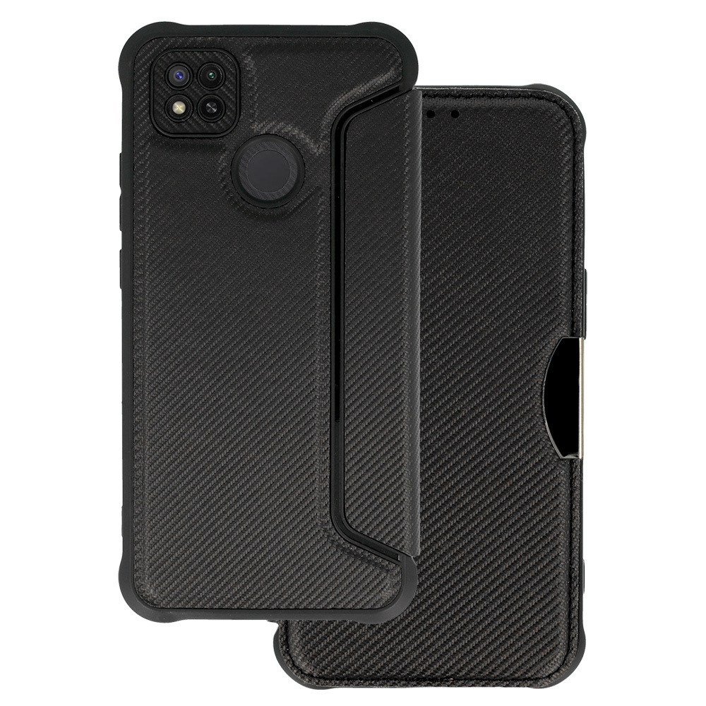Xiaomi Redmi 9C Razor Carbon Book Case Cover Wallet, Black | Telefona Maciņš Vāciņš Apvalks Grāmatiņa