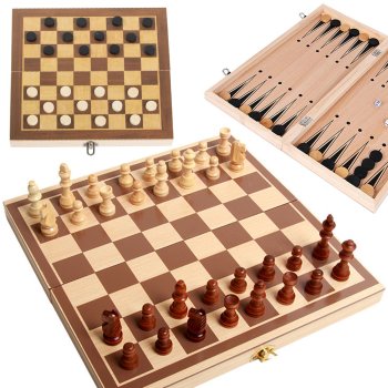 Šahs, Dambrete un Bekgemons (Nardi), Spēļu Komplekts 3in1 | Chess Checkers and Backgammon Game Set