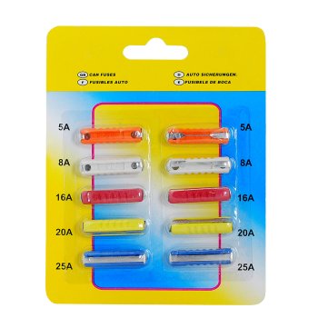 Cilindriskie auto drošinātāji LTC 5A 8A 16A 25A komplekts 10 gab.