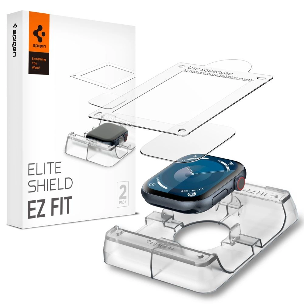 SPIGEN ELITE SHIELD "EZ FIT" HIBRĪDA STIKLS 2 GAB. APPLE WATCH 10 (46 MM) CAURSPĪDĪGS | HYBRID GLASS 2-PACK CLEAR