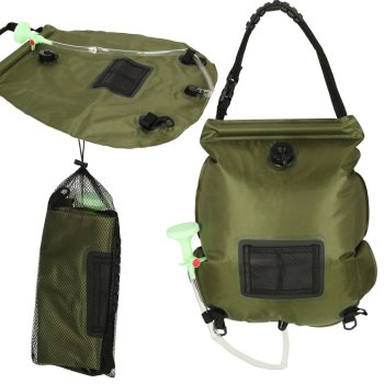Saules saliekamā kempinga duša ar termometru XXL, zaļš, 20L l Solar folding camping shower with thermometer