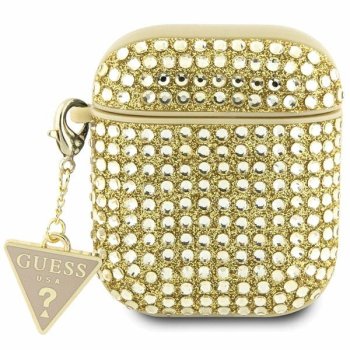 Guess AirPods 1 / 2 maciņš Rhinestone Triangle Charm, zelta