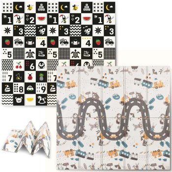 Izglītojošs salokāms bērnu putu paklājs 200x180x1cm Nukido NK-340, Ceļš-Cipari | Kids Folding Foam Mat