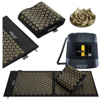 4Fizjo ERGO akupresūras paklājs, akupunktūras adatu masāžas paklājiņš, Kuznecova aplikators, komplekts ar spilvenu, 110x42 cm, Melns/Zelta | Acupuncture Massage Mat