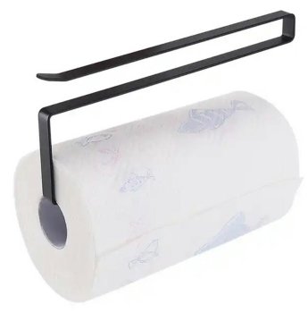 Plauktā iekarināms papīra dvieļu turētājs / uz virtuves skapja durvīm uzstādāms papīra dvieļu turētājs, Melns | Paper Towel Holder