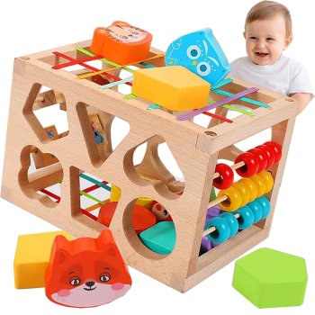 Koka klucīšu šķirotājs Montessori | Wooden Block Sorter Montessori Sensory Cube