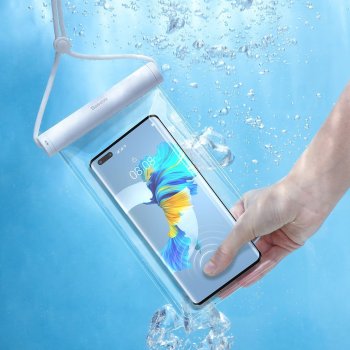 Baseus Waterproof Phone Bag Case Cover for Swimming Pool Beach 210 x 110mm, White | Universāls Ūdensnecaurlaidīgs Maciņš Vāciņš Soma