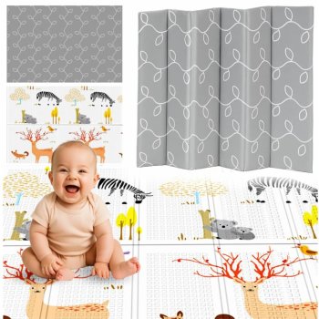 Divpusējs spēļu putu paklājs bērniem, saliekams bērnu istabas grīdas paklājiņš, 200x180cm | Double-sided XPE Foam Play Mat for Kids