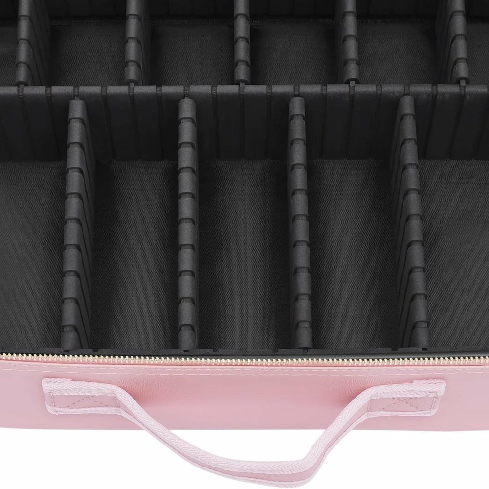 Kosmētikas koferis organizators ar regulējamiem nodalījumiem, rozā (1)