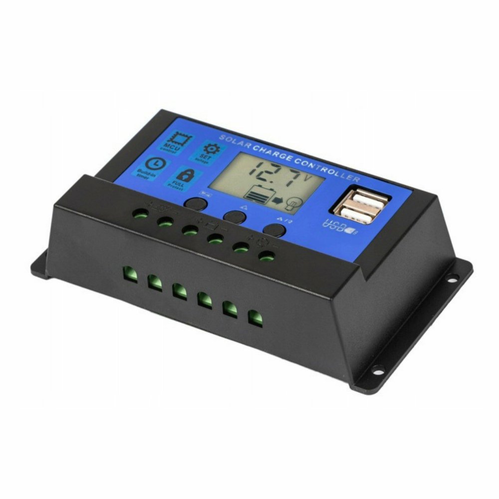 Saules uzlādes regulators 40A 12V 24V PWM kontrolieris ar LCD displeju un 2 USB (1)