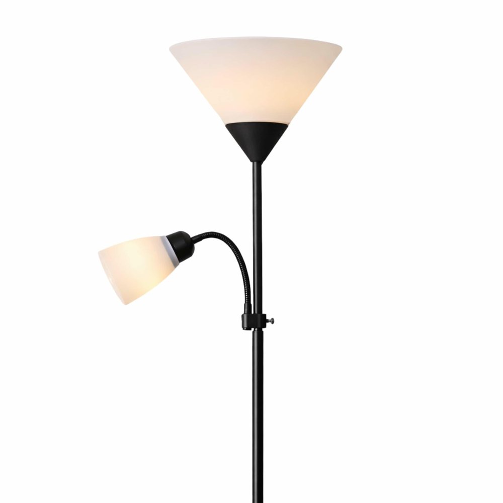 Moderna stāvlampa 170 cm ar divām E27 spuldzēm, melna (0)