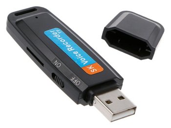 Kompakts USB diktofons ar microSD atbalstu, melns