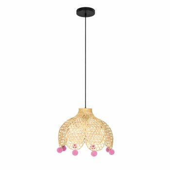Bambusa piekaramā lampa astoņstūra lustra E27, dabīga