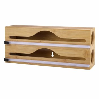 Bambusa pārtikas plēves dozators un organizators ar griezēju, brūns