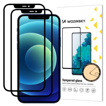 5D aizsargstikls Apple iPhone 12 / 12 Pro 6.1", 2 gab., Melns Pilna Pārklājuma (Tempered Glass)