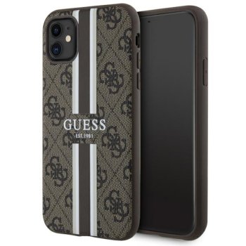 Apple iPhone 11 6.1'' Guess 4G Printed Stripes MagSafe Case Cover (GUHMN61P4RPSW), Brown | Telefona Maciņš Vāks...