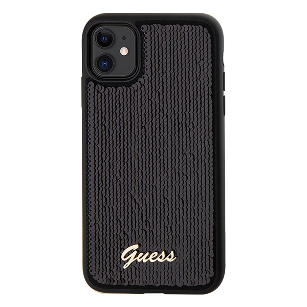 Guess Sequin Script metāla vāciņš iPhone 11 / Xr - melns | Metal case for black (1)