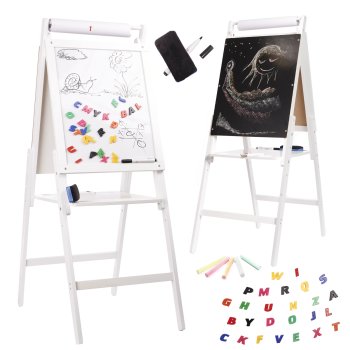 Bērnu Divpusēja Magnētiskā Zīmēšanas Tāfele ar Krītiņiem un Burtiem, Balta | Children's Double-Sided Board