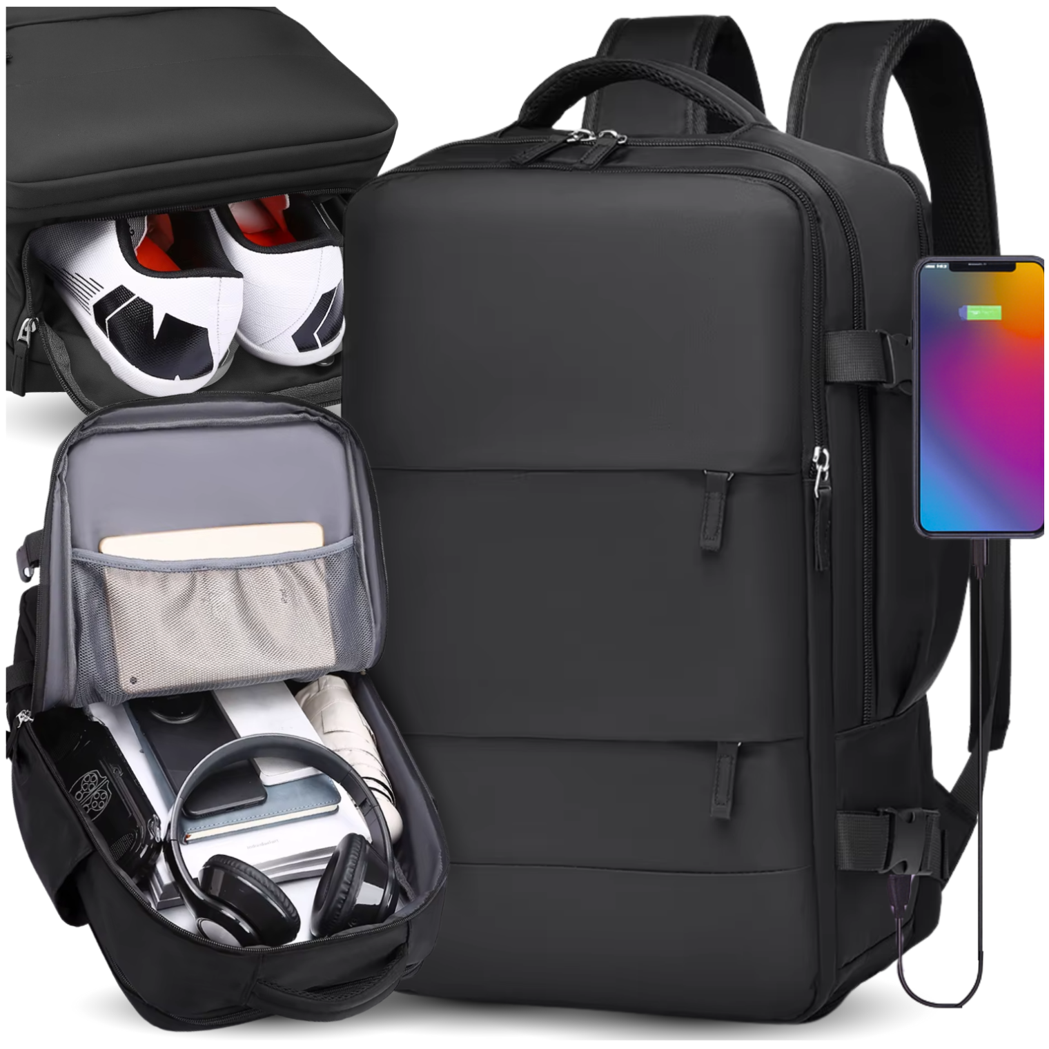 Ceļojumu mugursoma 40x30x20 Wizzair un Ryanair rokas bagāža ar USB portu