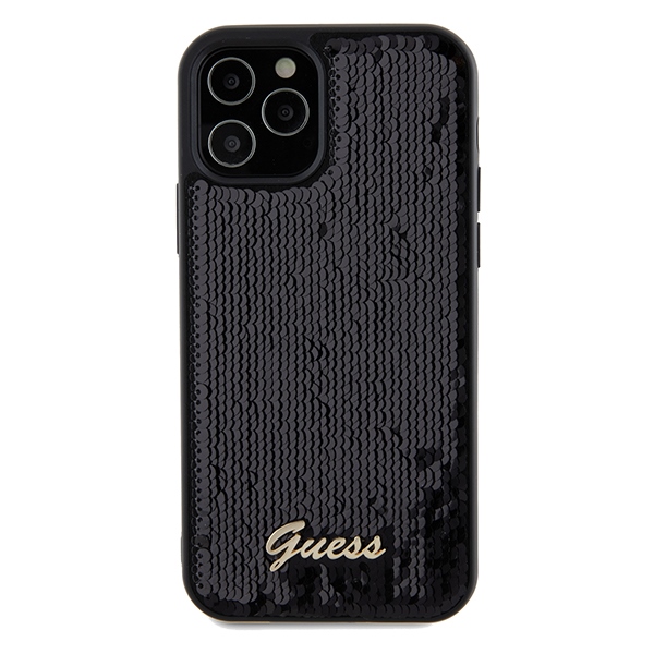 Guess Sequin Script metāla vāciņš iPhone 12/12 Pro - melns | Metal case for black (1)