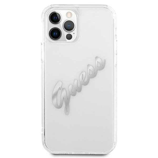 Apple iPhone 12 / 12 Pro 6.1'' Guess Vintage Script Silver Case Cover (GUHCP12MKTRSVSI), Transparent | Telefona... (1)