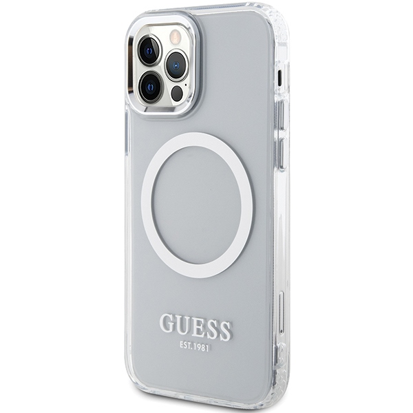 Guess iPhone 12 / 12 Pro vāciņš Metal Outline MagSafe, sudraba (0)