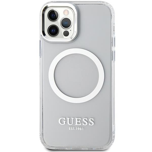 Guess iPhone 12 / 12 Pro vāciņš Metal Outline MagSafe, sudraba (1)
