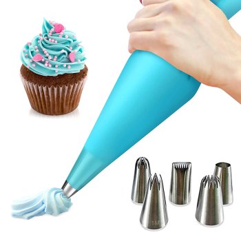 Kūku, kēksu, cepumu dekorēšanas piederumu komplekts ar silikona konditorejas maisiņu un 6 uzgaļiem (špricēm) | Cake Decorating Supplies Kit