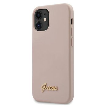 Apple iPhone 12 mini 5.4'' Guess Silicone Script Gold Logo Case Cover (GUHCP12SLSLMGLP), Pink | Telefona Maciņš Vāks...