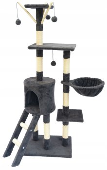 Kaķu māja / kāpelēšanas koks - stabs / nagu asināmais - 138cm, 6 līmeņi | Cat House Tree with Sisal Scratching Posts
