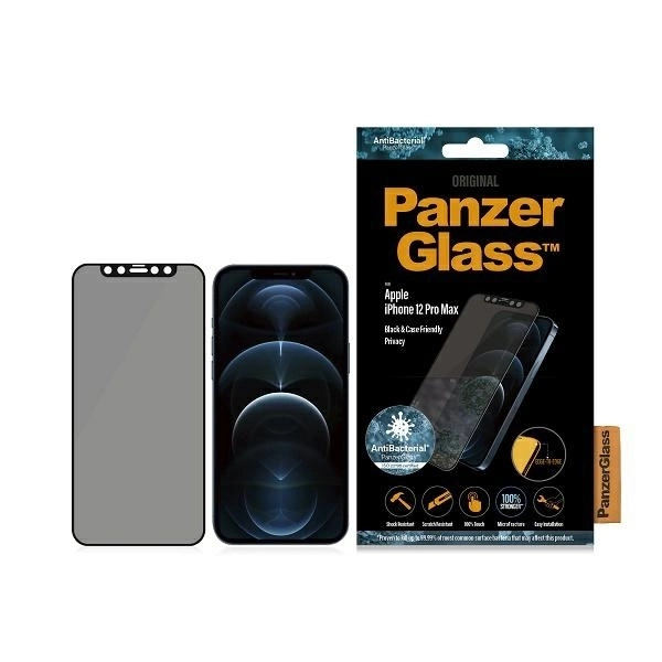 PanzerGlass E2E Super+ Microfracture antibakteriāls rūdīts stikls iPhone 12 Pro Max - ar melnu rāmi | antibacterial...