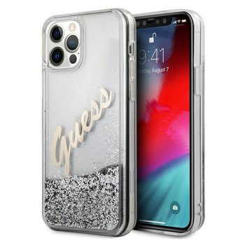 Apple iPhone 12 Pro Max 6.7'' Guess Glitter Vintage Script Case Cover (GUHCP12LGLVSSI), Silver | Telefona Maciņš...