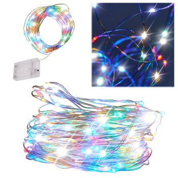 Ziemassvētku Virtene uz Stieples 100 LED Lampiņas uz Baterijām, 10 m, Krāsainas | RGB Christmas Wire Fairy Lights Battery Operated