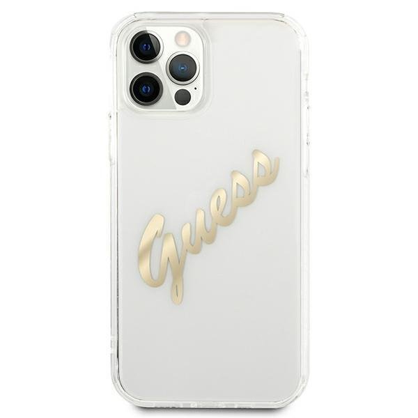 Apple iPhone 12 Pro Max 6.7'' Guess Vintage Script Gold Case Cover (GUHCP12LKTRSVGO), Transparent | Telefona Maciņš... (1)