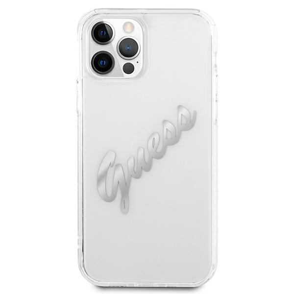 Apple iPhone 12 Pro Max 6.7'' Guess Vintage Script Silver Case Cover (GUHCP12LKTRSVSI), Transparent | Telefona Maciņš... (1)