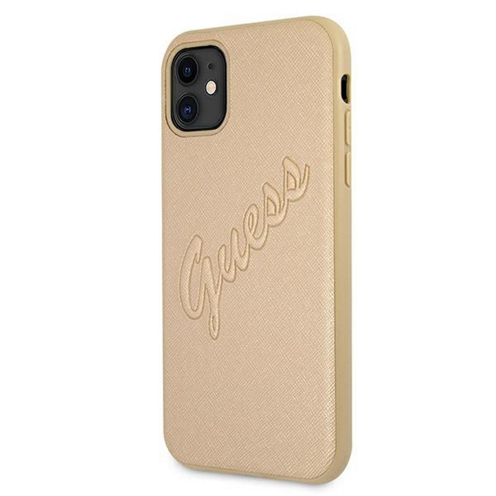 Guess iPhone 12 Pro Max vāciņš Saffiano Vintage Script, zelta (0)