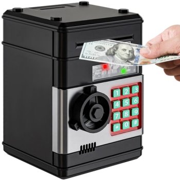 Automātiskā Monētu Banknošu Krājkase ar Kodu, Melns-Sudrabs | Children Piggy Bank Toy Box for Money with Fingerprint and Password