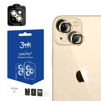 Apple iPhone 14 6.1'' 3MK Pro Lens Full Camera Tempered Glass, Gold | Pilns Kameras Aizsargstikls