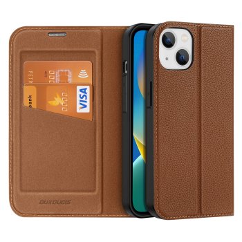 Apple iPhone 14 Plus 6.7' Dux Ducis Skin X2 Magnetic Book Case Cover, Brown | Telefona Vāciņš Maciņš Apvalks...