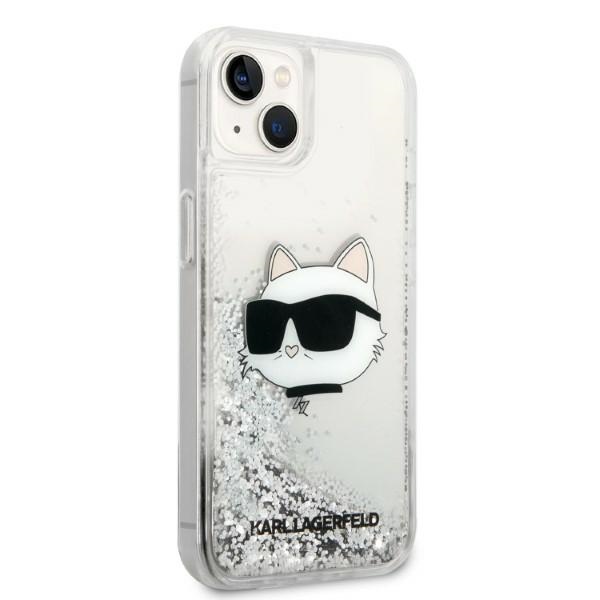 Karl Lagerfeld iPhone 14 Plus vāciņš Glitter Choupette Head Sudraba (2)