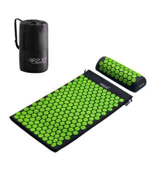 4Fizjo Kuznecova aplikators akupresūras paklājiņš akupunktūras masāžas paklājs ar spilvenu | Acupuncture Massage Mat + Pillow 68 x 42cm, Black / Green