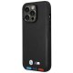 BMW iPhone 14 Pro Max maciņš Leather Stamp Tricolor MagSafe Melns