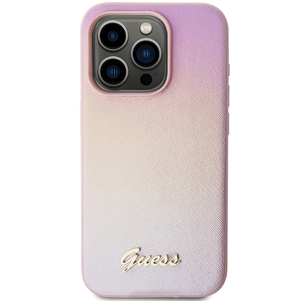 Guess Saffiano Iridescent Script korpuss iPhone 14 Pro Max - rozā krāsā | case for pink (1)