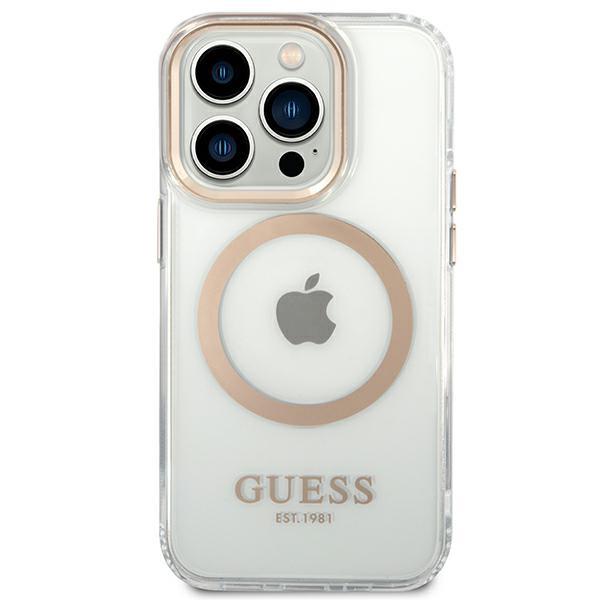 Apple iPhone 14 Pro Max 6.7'' Guess Metal Outline Magsafe Case Cover (GUHMP14XHTRMD), Gold | Telefona Maciņš Vāks... (1)