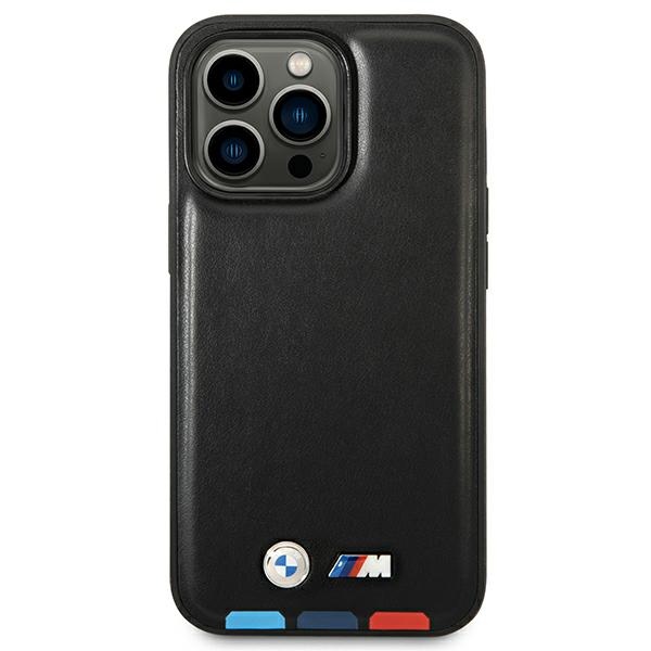 BMW iPhone 14 Pro Max maciņš Leather Stamp Tricolor MagSafe Melns (1)