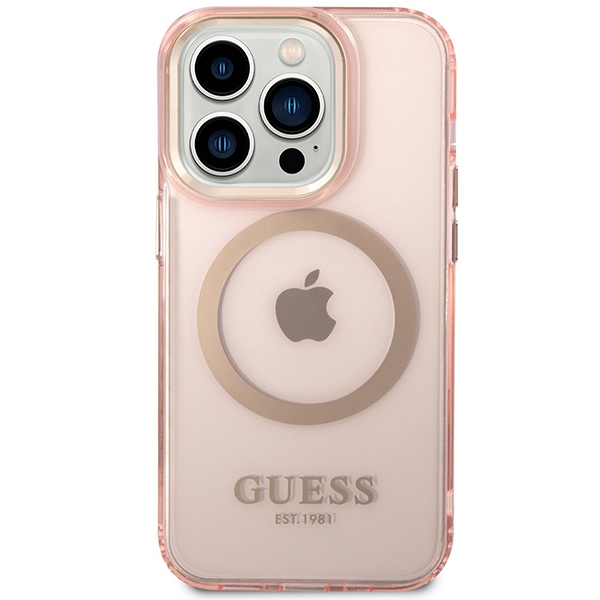 Apple iPhone 14 Pro Max 6.7'' Guess Gold Outline Translucent MagSafe Case Cover (GUHMP14XHTCMP), Pink | Telefona... (1)