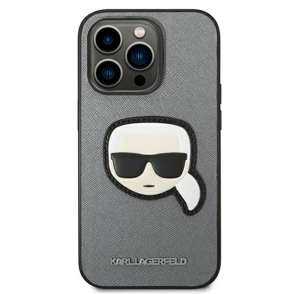 Apple iPhone 14 Pro Max 6.7" Karl Lagerfeld Saffiano Karl`s Head Patch Case Cover (KLHCP14XSAPKHG), Silver | Telefona... (1)