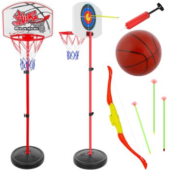 Bērnu Basketbola Grozs ar Bumbu un Statīvu + Loka Šaušanas Komplekts ar Bultām Darts, 2in1 | Basketball Hoop Basket + Archery Game