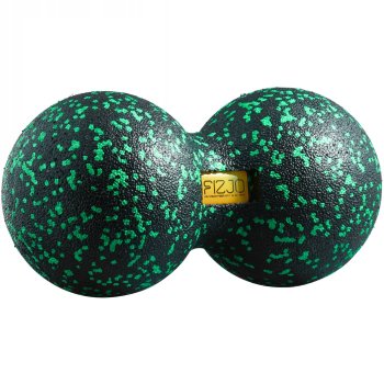 4FIZJO Cietā Masāžas Dubultā Bumba Jogai Fitnesam Terapijai - 12cm, Melns/Zaļš | Hard Massage Double Fascia Ball