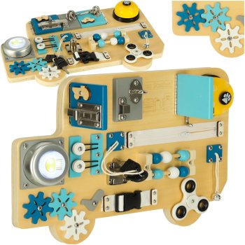 Izglītojošā Koka Rotaļlieta Manipulācijas Sensorais Aktivitāšu Dēlis Tāfele LULILO BUSO, 40x26cm | Wooden Manipulation Sensory Busy Board